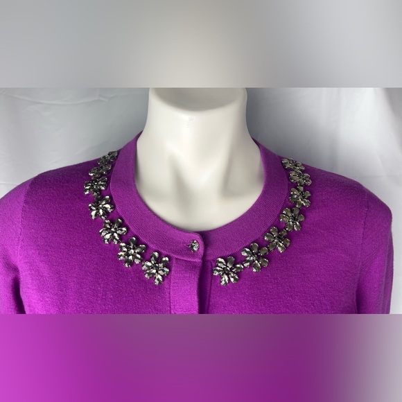 Kate Spade New York 'Leni'Crystal Embellished Jewel Cardigan 3/4 Sleeve Purple S - Picture 3 of 12